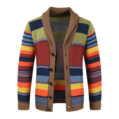 Mensen Regenboog trui jas Herfst en Winter Lapel Kleur Gebreide Cardigan Top Performance