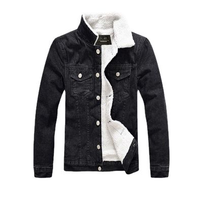 Mensen fluweel capuchon denim jas winter plus size zwart slim fit dik lamshuid wol jas