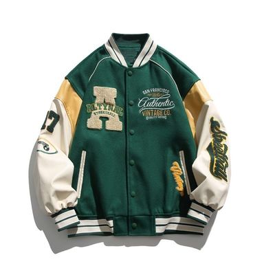 Vintage Spliced Creative Letter Embroidery Stand Kraag Baseball Pak voor mannen jassen