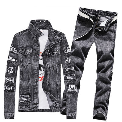 Mensen Outdoor Denim Suit Single-breasted Jackets met Polyester/Denim Blend Material