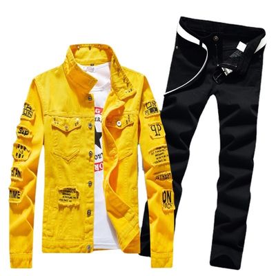 Mensen Outdoor Denim Suit Single-breasted Jackets met Polyester/Denim Blend Material