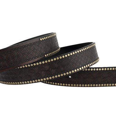 Unisex Vintage Koeienkop Gedrukt PU Lederen Gordel Met Buckel Bevestigend Western Rivet Gordel