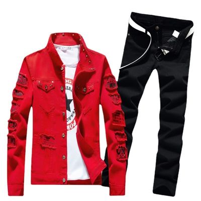 Mensen Outdoor Denim Suit Single-breasted Jackets met Polyester/Denim Blend Material