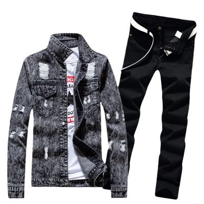 Mensen Outdoor Denim Suit Single-breasted Jackets met Polyester/Denim Blend Material