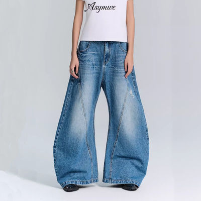 Deconstrueerde jeans van denimstof met brede benen voor mannen en vrouwen in plussize streetwear