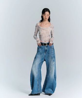 Deconstrueerde jeans van denimstof met brede benen voor mannen en vrouwen in plussize streetwear