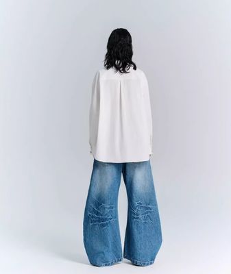 Deconstrueerde jeans van denimstof met brede benen voor mannen en vrouwen in plussize streetwear