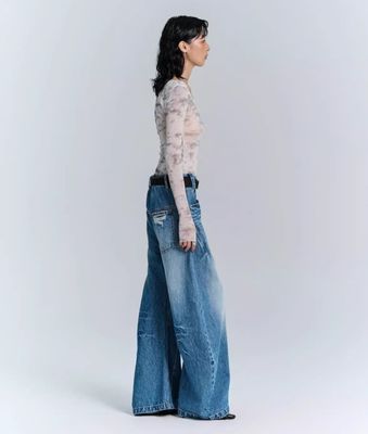 Deconstrueerde jeans van denimstof met brede benen voor mannen en vrouwen in plussize streetwear