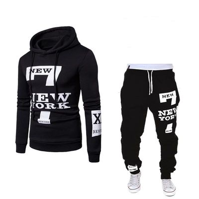 Solid Pattern Pullover Sweatshirt Sport Fleece Wear Hoodie En Jogger Set Voor Mannen
