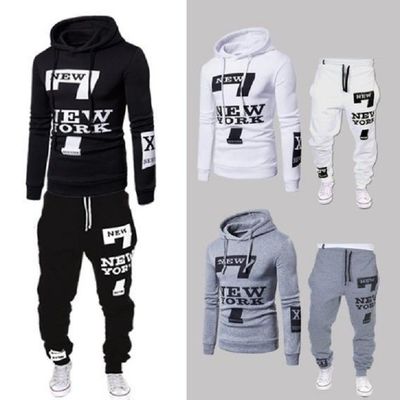 Solid Pattern Pullover Sweatshirt Sport Fleece Wear Hoodie En Jogger Set Voor Mannen