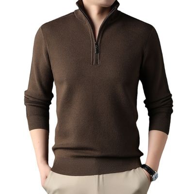 Gepersonaliseerde Solid Half Zipper Winter Vlies Acryl Turtle Neck Gebreide trui voor mannen
