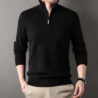 Gepersonaliseerde Solid Half Zipper Winter Vlies Acryl Turtle Neck Gebreide trui voor mannen