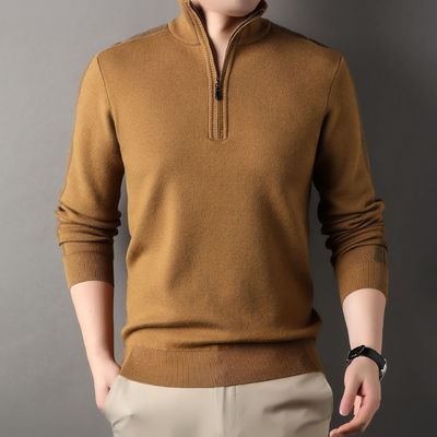 Gepersonaliseerde Solid Half Zipper Winter Vlies Acryl Turtle Neck Gebreide trui voor mannen