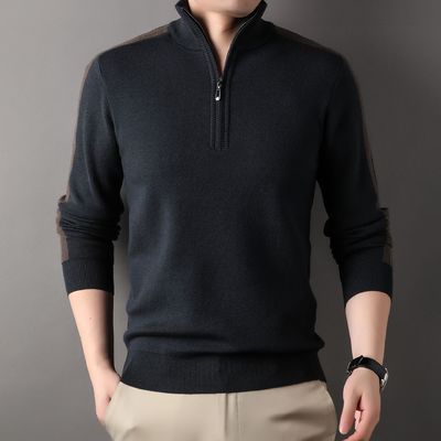 Gepersonaliseerde Solid Half Zipper Winter Vlies Acryl Turtle Neck Gebreide trui voor mannen