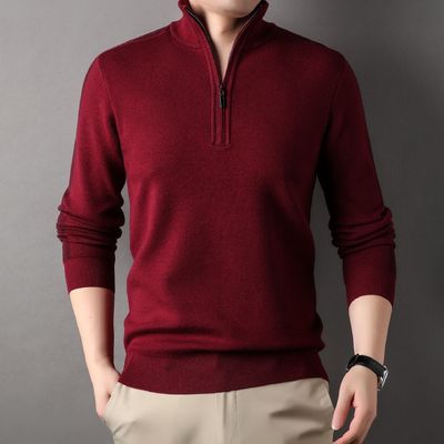 Gepersonaliseerde Solid Half Zipper Winter Vlies Acryl Turtle Neck Gebreide trui voor mannen