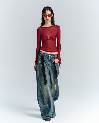 Streetwear Fashion Y2K Style Wide Straight Leg Fit Denim Jeans met gat decoratie