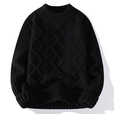 Mensen Crew Neck Sweater Gebreid met dikke stof en patchwork patroon in de winter
