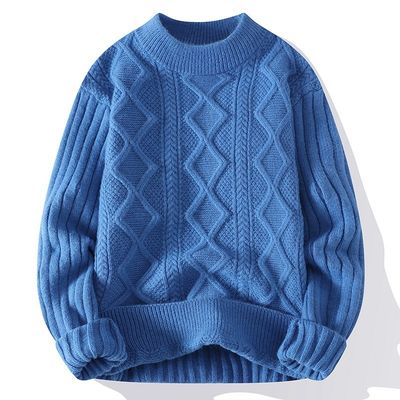 Mensen Crew Neck Sweater Gebreid met dikke stof en patchwork patroon in de winter