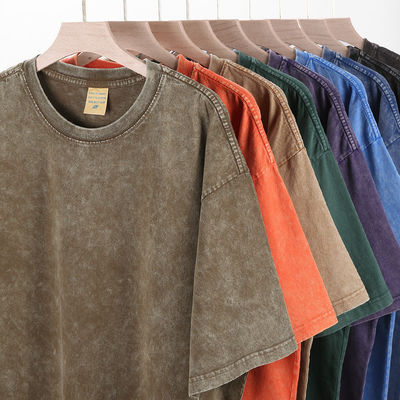 280g zwaar Retro Gewassen Verdrietig Kortmouw T-shirt Mensen losse katoenen halve mouwen Top