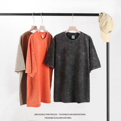 280g zwaar Retro Gewassen Verdrietig Kortmouw T-shirt Mensen losse katoenen halve mouwen Top