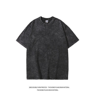 280g zwaar Retro Gewassen Verdrietig Kortmouw T-shirt Mensen losse katoenen halve mouwen Top