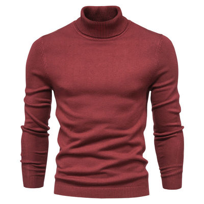 Solid Color Viscose/Cotton Pullover Sweater Slim Fit Turtle Neck voor mannen Casual Wear