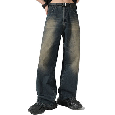 Ondersteuning 7 dagen Voorbeeld bestelling Levertyd 2023 Vintage Distressed Wide-Leg Mop Jeans voor mannen