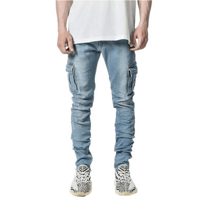 Mensen vracht dunne jeans met zijzakken snelle droge denim broek