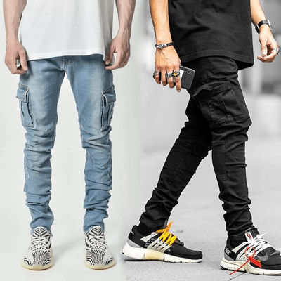 Mensen vracht dunne jeans met zijzakken snelle droge denim broek
