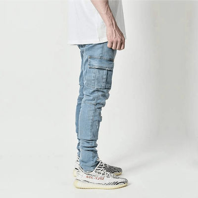 Mensen vracht dunne jeans met zijzakken snelle droge denim broek