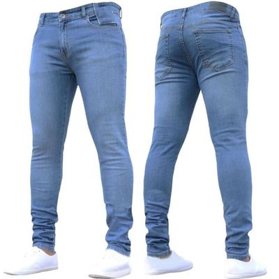 Beste gewassen casual jeans rits vlieg denim jeans broek licht blauw potlood broek heren