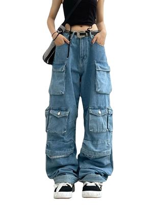 Cotton Denim Oversized Hiphop Embroidered Baggy Loose Men's Jeans voor duurzame stijl