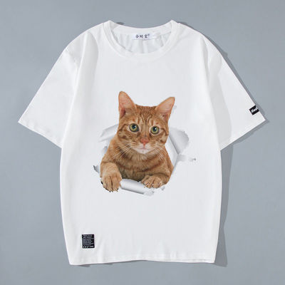 Geweven Print Custom Logo Mensen T-shirt met gedrukt patroon en 3D Anime Cat Kitty