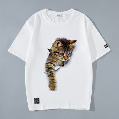 Geweven Print Custom Logo Mensen T-shirt met gedrukt patroon en 3D Anime Cat Kitty
