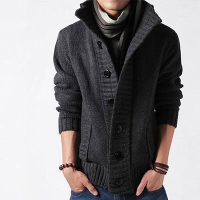 Herfst-winter mannen stand kraag trui met dikke naald en enkel borst gesp
