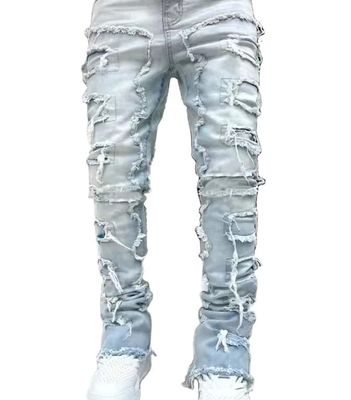 Street Style Manschoen Cut Lichtblauw beschadigd Tassel Applique Jeans Spandex/Kotton