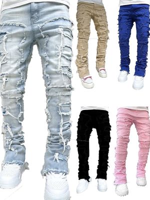Street Style Manschoen Cut Lichtblauw beschadigd Tassel Applique Jeans Spandex/Kotton
