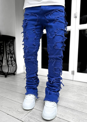 Street Style Manschoen Cut Lichtblauw beschadigd Tassel Applique Jeans Spandex/Kotton
