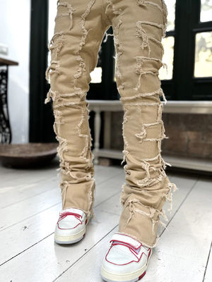 Street Style Manschoen Cut Lichtblauw beschadigd Tassel Applique Jeans Spandex/Kotton