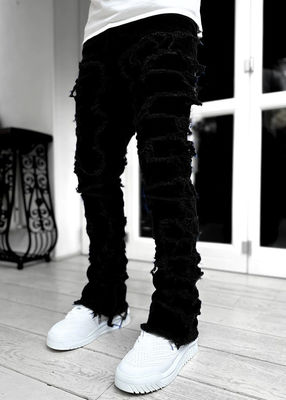 Street Style Manschoen Cut Lichtblauw beschadigd Tassel Applique Jeans Spandex/Kotton