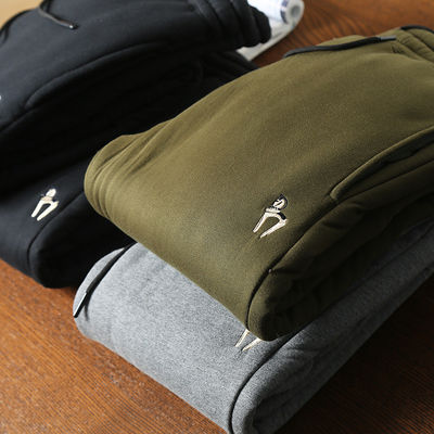 100% katoenen borduurwerk Vlees voor mannen Lining joggers Padded warme broek Broek voor midden taille