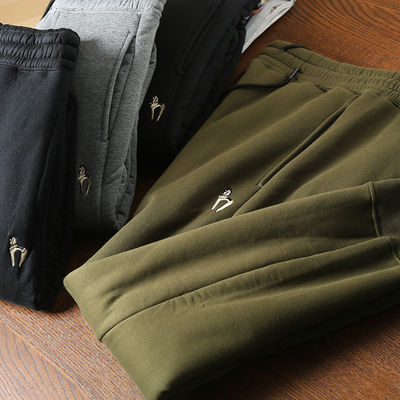 100% katoenen borduurwerk Vlees voor mannen Lining joggers Padded warme broek Broek voor midden taille