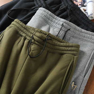 100% katoenen borduurwerk Vlees voor mannen Lining joggers Padded warme broek Broek voor midden taille