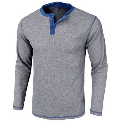 Langmouw Blank Mensen Henley Cotton T-shirts lichtgewicht knoppen T-shirts met ronde nek