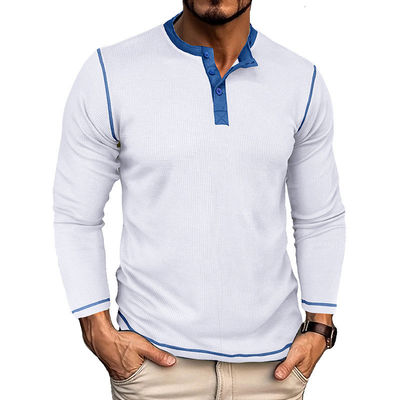 Langmouw Blank Mensen Henley Cotton T-shirts lichtgewicht knoppen T-shirts met ronde nek