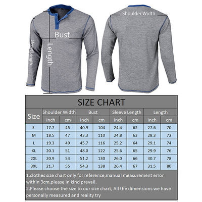 Langmouw Blank Mensen Henley Cotton T-shirts lichtgewicht knoppen T-shirts met ronde nek