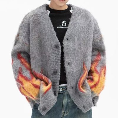 Computer gebreide wintervlam Jacquard V-neck heren trui voor casual comfort