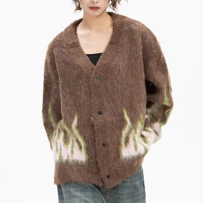 Computer gebreide wintervlam Jacquard V-neck heren trui voor casual comfort