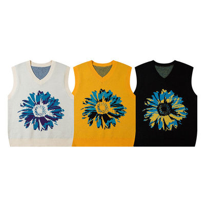 Mensen zonnebloem Custom V-neck pullovers trui gebreide vests mouwloze jacquard jumpers