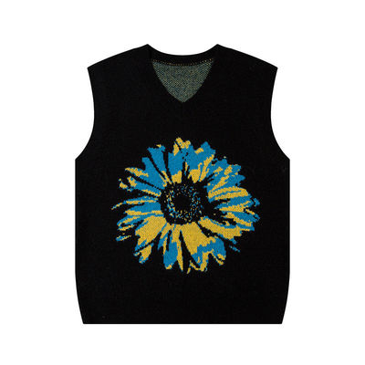 Mensen zonnebloem Custom V-neck pullovers trui gebreide vests mouwloze jacquard jumpers